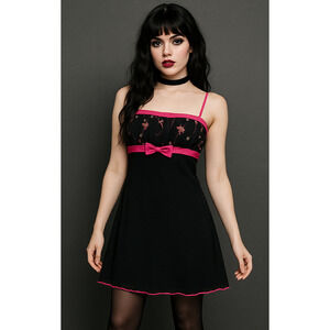 VTG 90s Y2K Mini Dress XS/SM Mesh Babydoll Floral Embroidered Whimsigoth Fairy‎